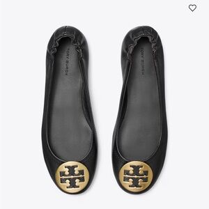 Tory Burch Black Flats with Gold Emblem